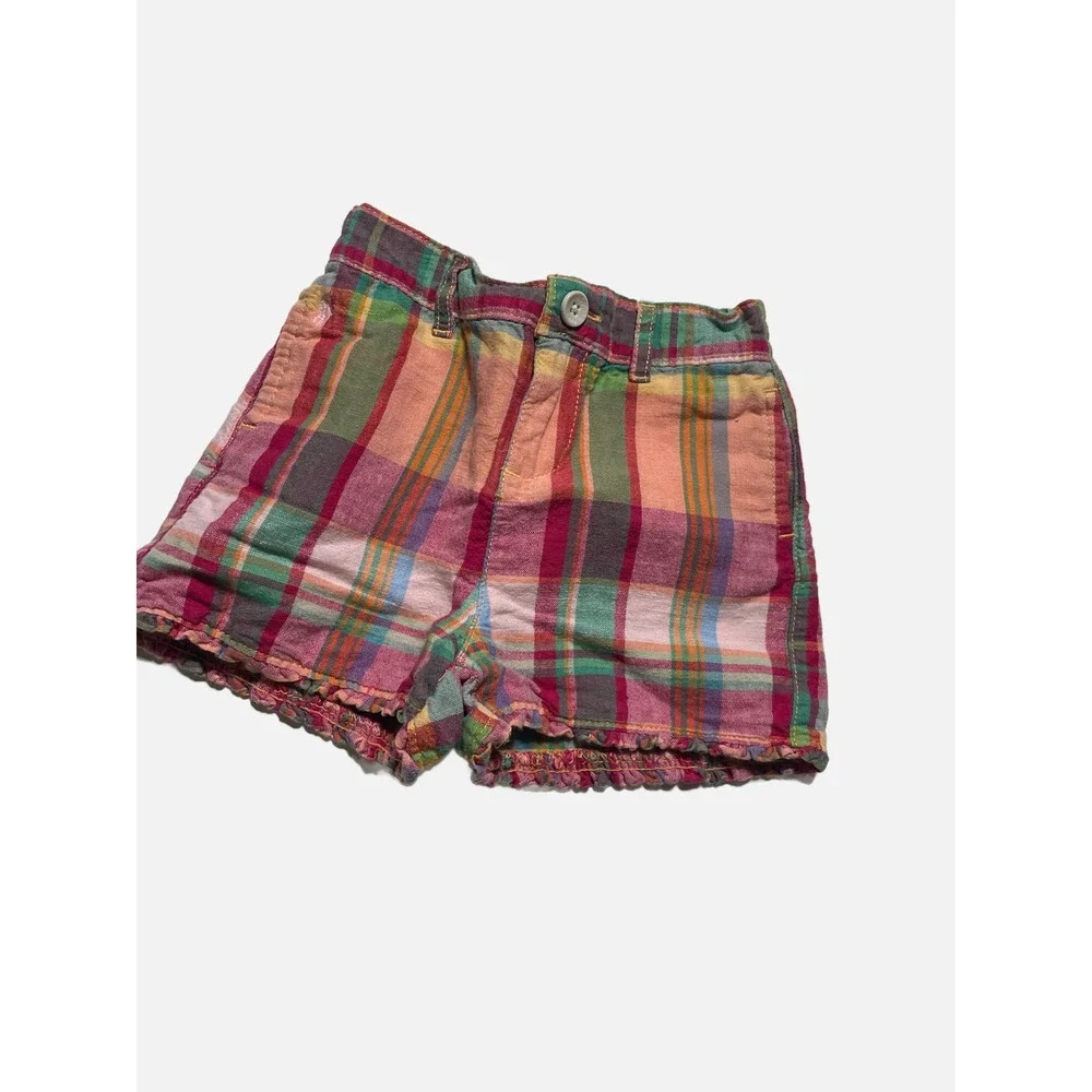 Ralph Lauren Plaid Shorts Toddler Girls 18M Multi Color Ruffle Hem Preppy Summer